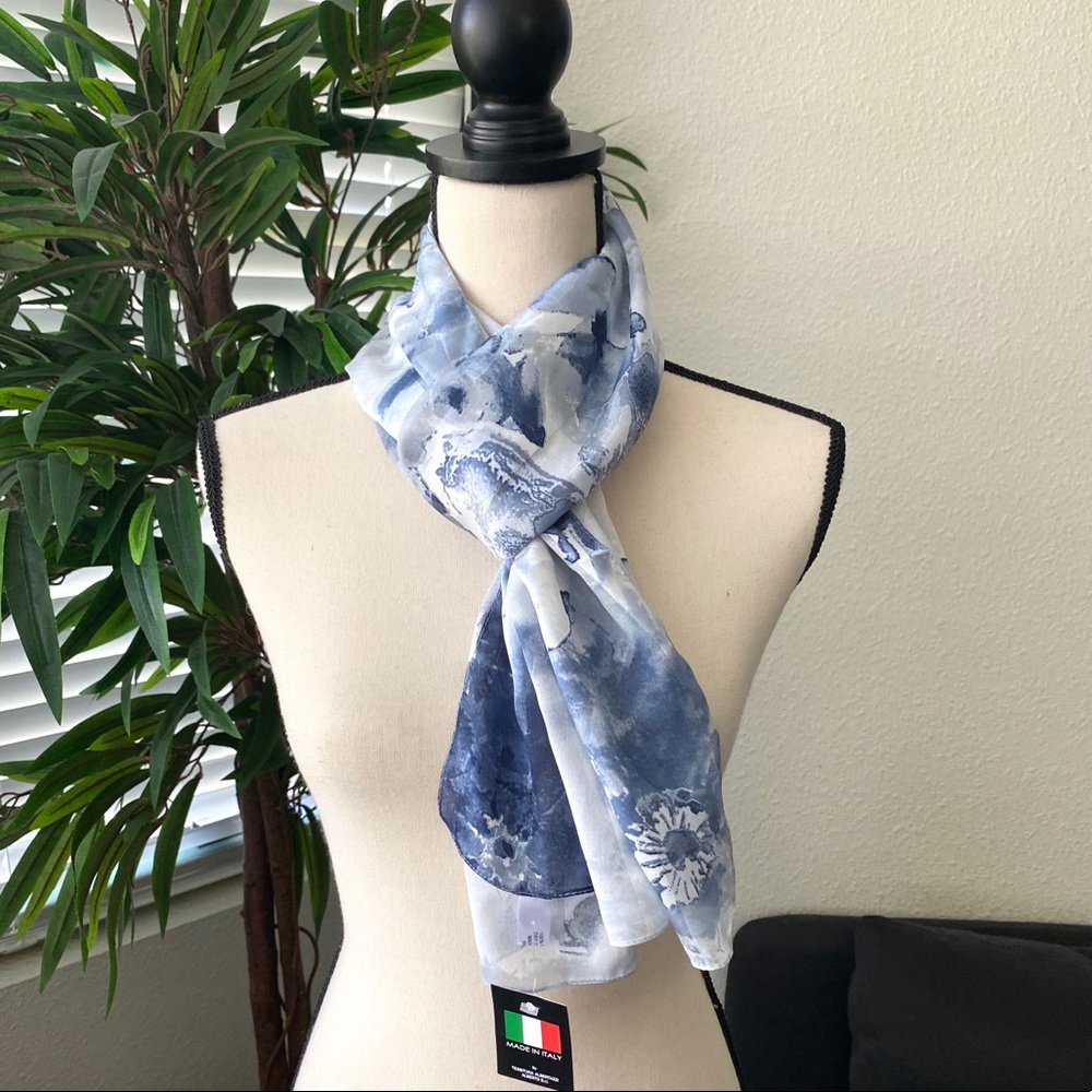 NWT Light and Silky Blue and Gray Floral Scarf